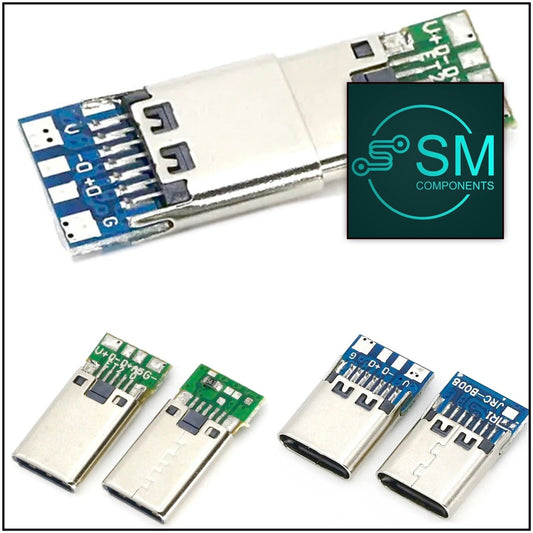2 Sets 4pc USB Type C M/F Plug Connector + Socket Board DIY Project 10-14 Pin
