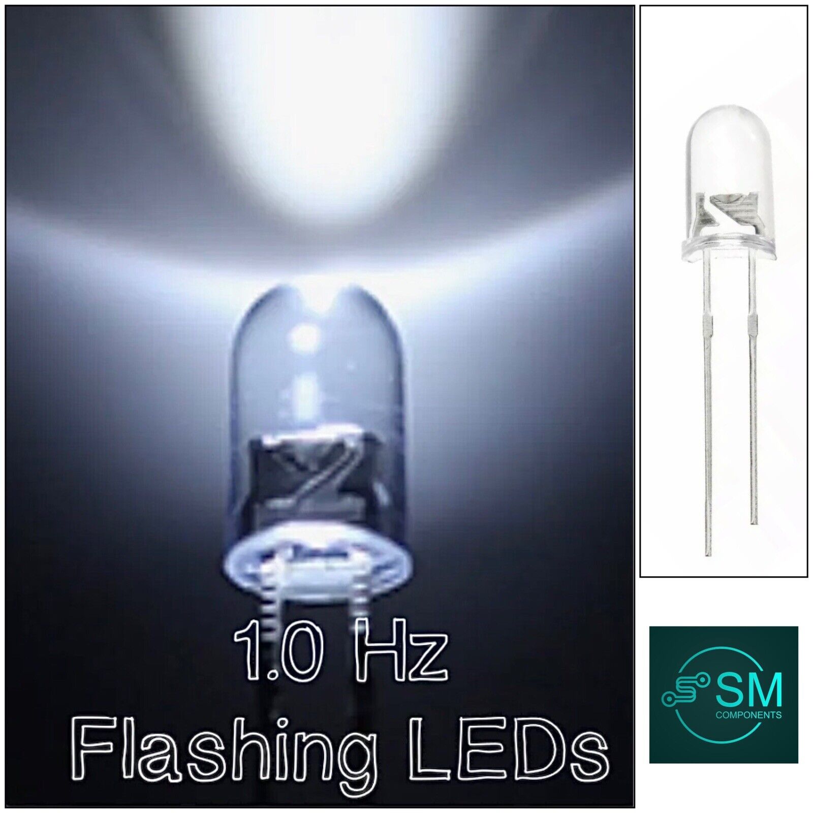 100pcs 5mm Flashing COOL WHITE LED Light Emitting Diodes 1.0Hz Clear R ...