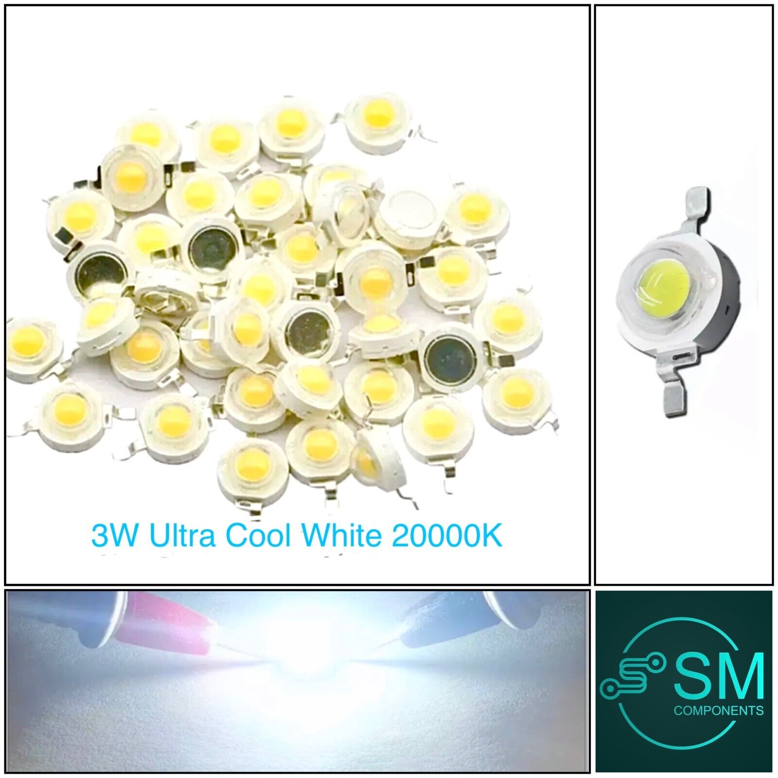 Sm Led 20 Pieces 3W ULTRA COLD WHITE LED 20000K Beads SMD LED Light Emitting ...