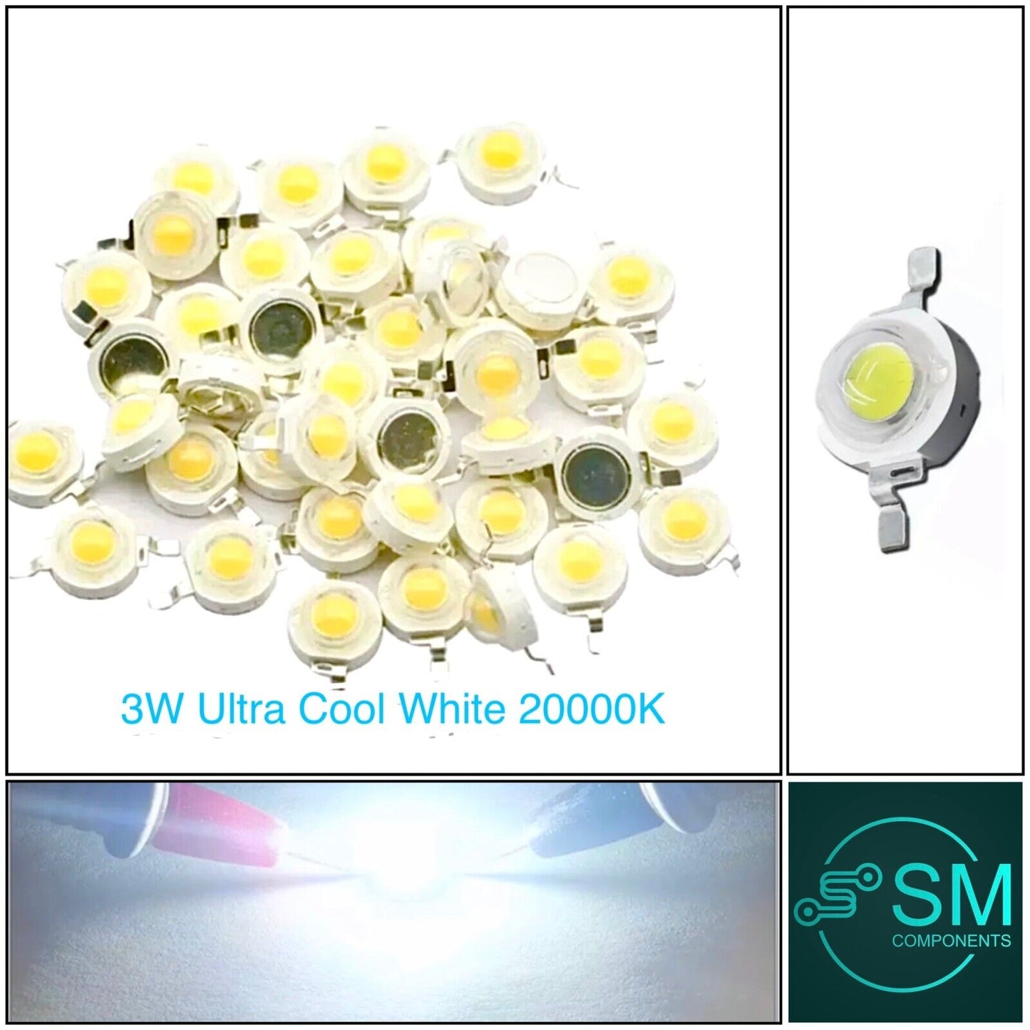 20 Pieces 3W ULTRA COLD WHITE LED 20000K Beads SMD LED Light Emitting Diodes