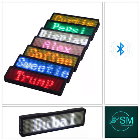 Rechargeable WHITE LED Scrolling Name Badge  Message Scrolling Blue Tooth Badge