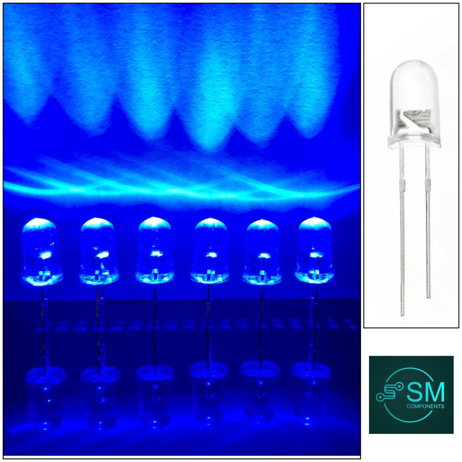 5mm BLUE LED Light Emitting Led Diode Clear Round Head LED, With EDGE ...