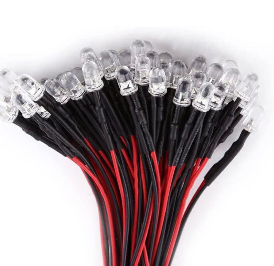 Small Red Pin Led 20pcs Prewired 5mm FLASHING RED LED 1.5Hz DC 12V 20mA 5mm Clear Round ...