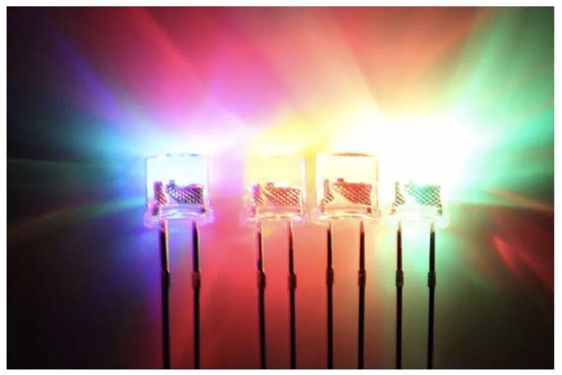 5mm LED Light Emitting Diode 7 COLOUR RGB FAST flash 100pcs Clear FLAT ...