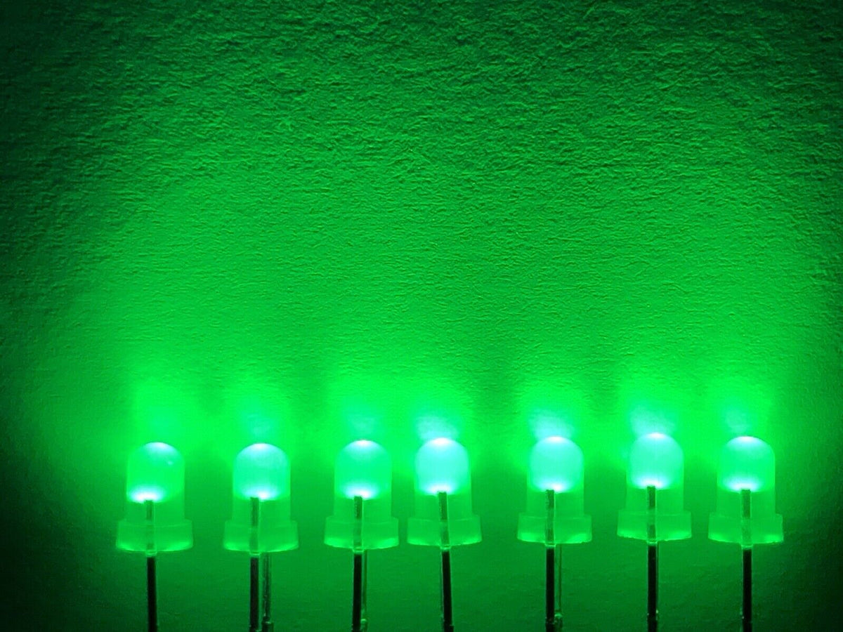 Green Led Diffused 100pcs 3mm GREEN Flashing LED Colour Diffused Light Emitting Diode 1.5 ...