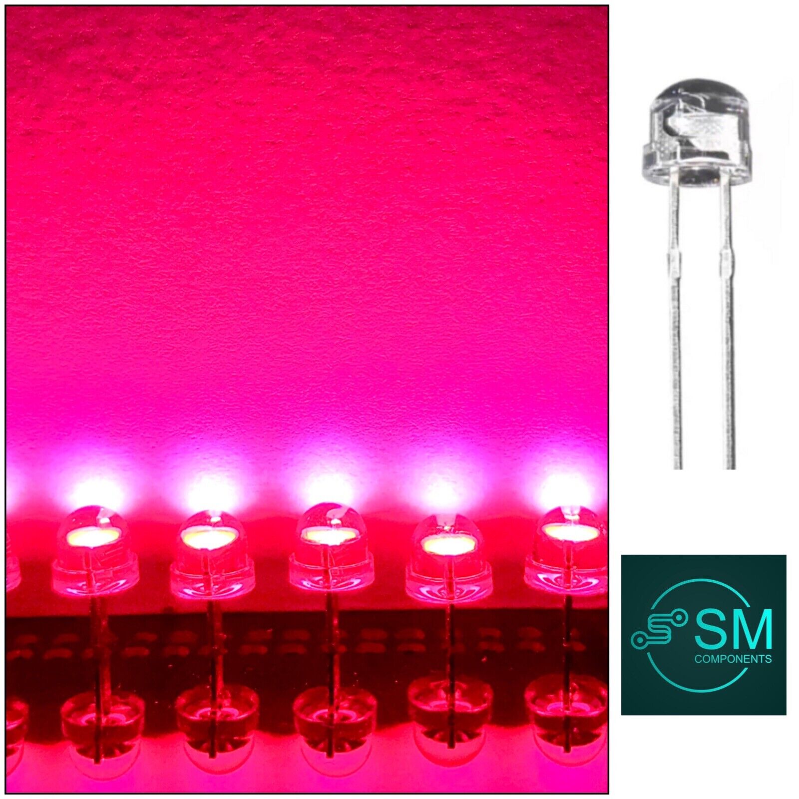 5mm Pink LARGE CHIP Led Light Emitting Diode Straw Hat 100pcs LED Clea ...
