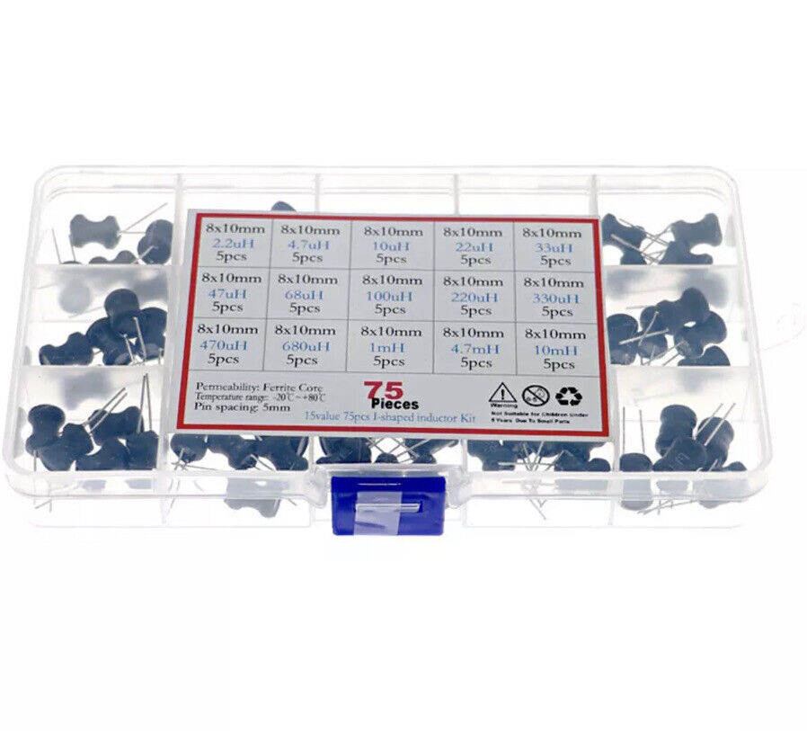 75PCS Wire-wound DIP Power Inductor Inductance 15 Values kit 6x8 2.2uH-10mH