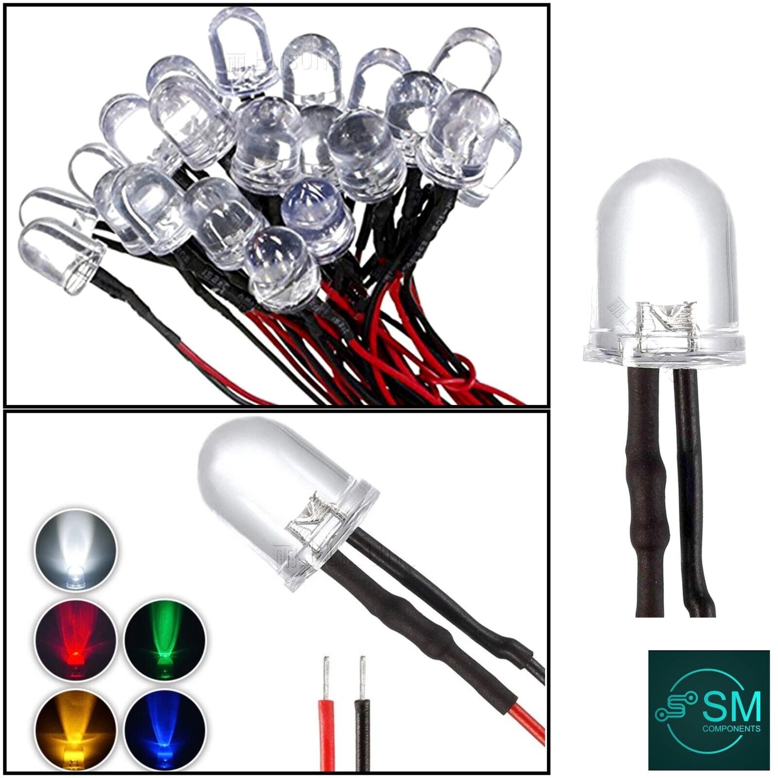 10PCS 10mm LED Prewired Light Emitting Diode LED Single Colour DC12V D ...