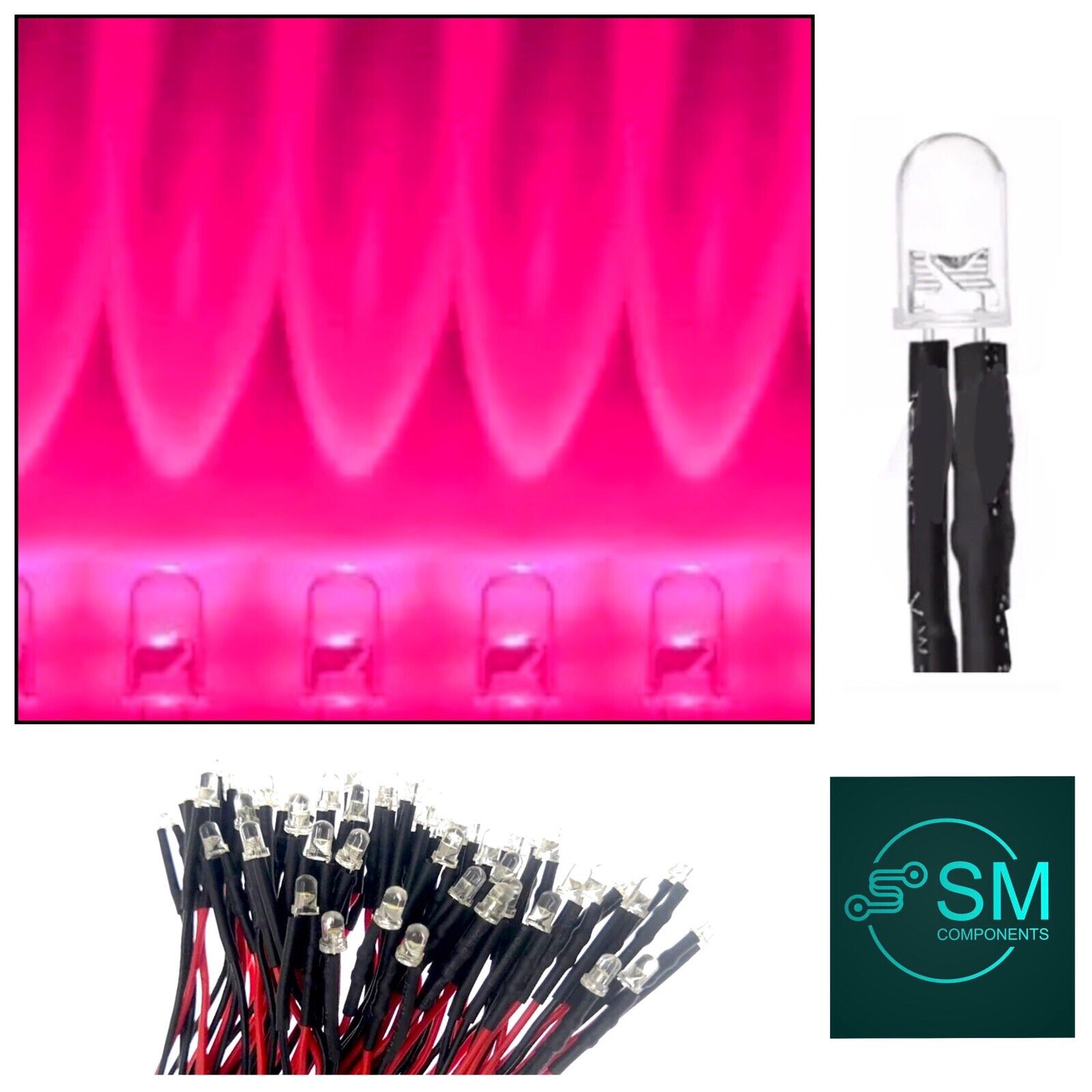 thumbnail image 2 of 1000-Pack 5mm Pink Round Water Clear LED Lights – Bright LEDs For Projects (Free Shipping) 2 of 5