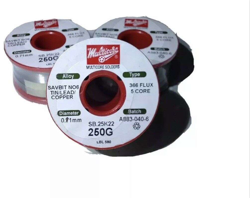 1 X 250gms Multicore Solder, Savbit 6 Tin/lead/copper  366 5 Core Solder 0.91mm