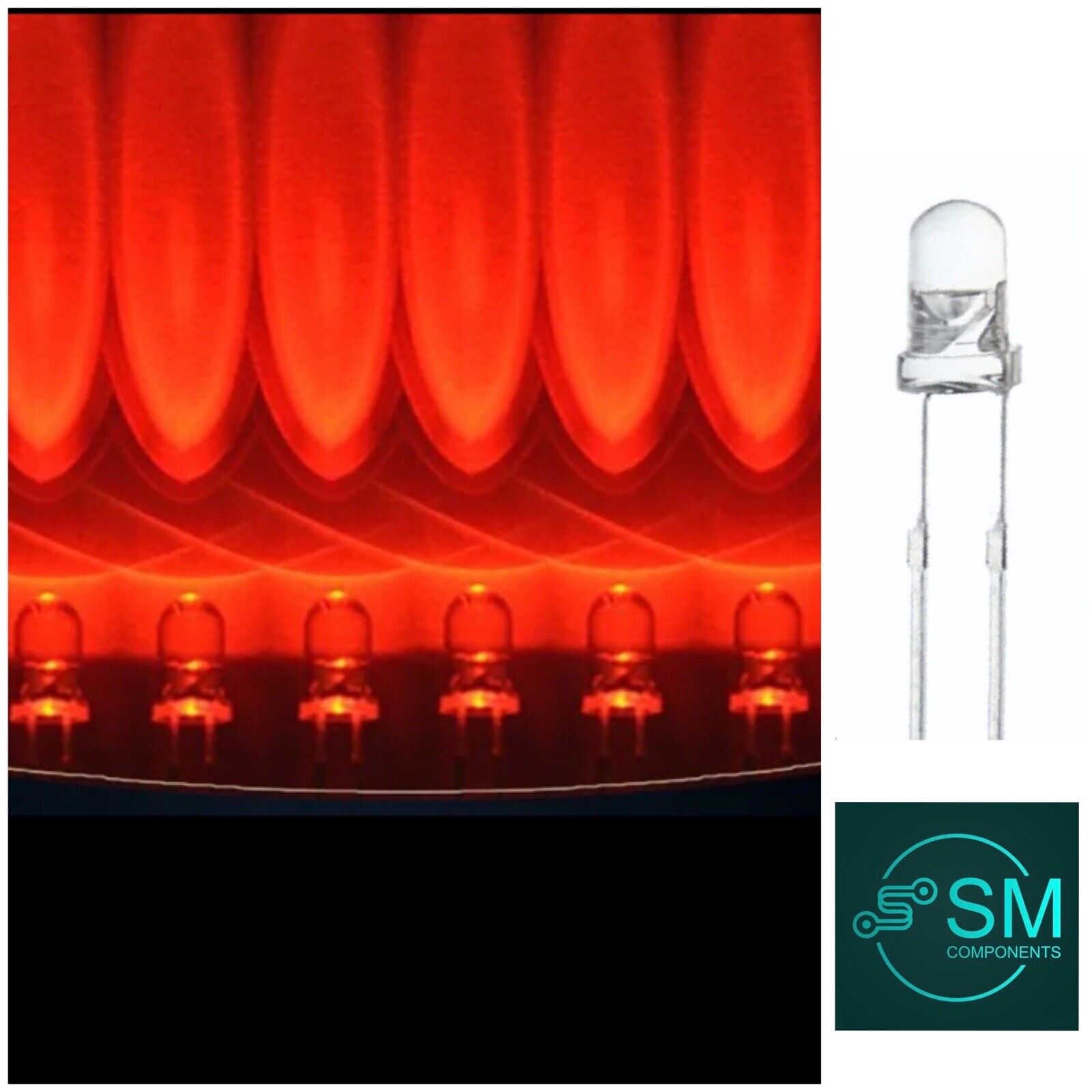 3mm RED LED Light Emitting Led Diode Clear Round Head LED, NO EDGE 625 ...