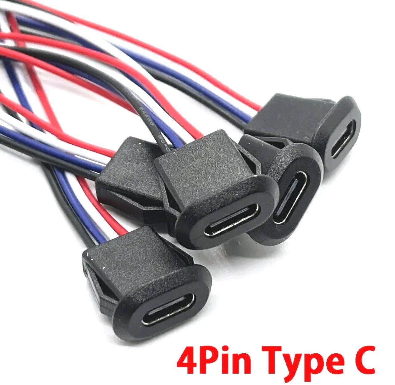 5 X Female USB-C Socket 4 Wire Connector 150mm USB-C Type Charging Data Jack