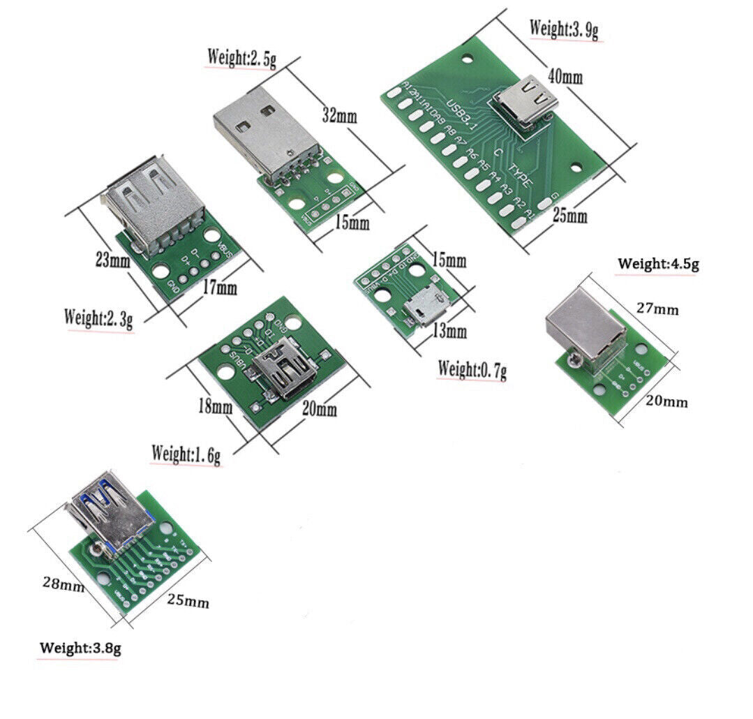 Usb Pcb Adapter 7PC Kit Mini MICRO USB to DIP Adapter Female Connector PCB Converter B ...