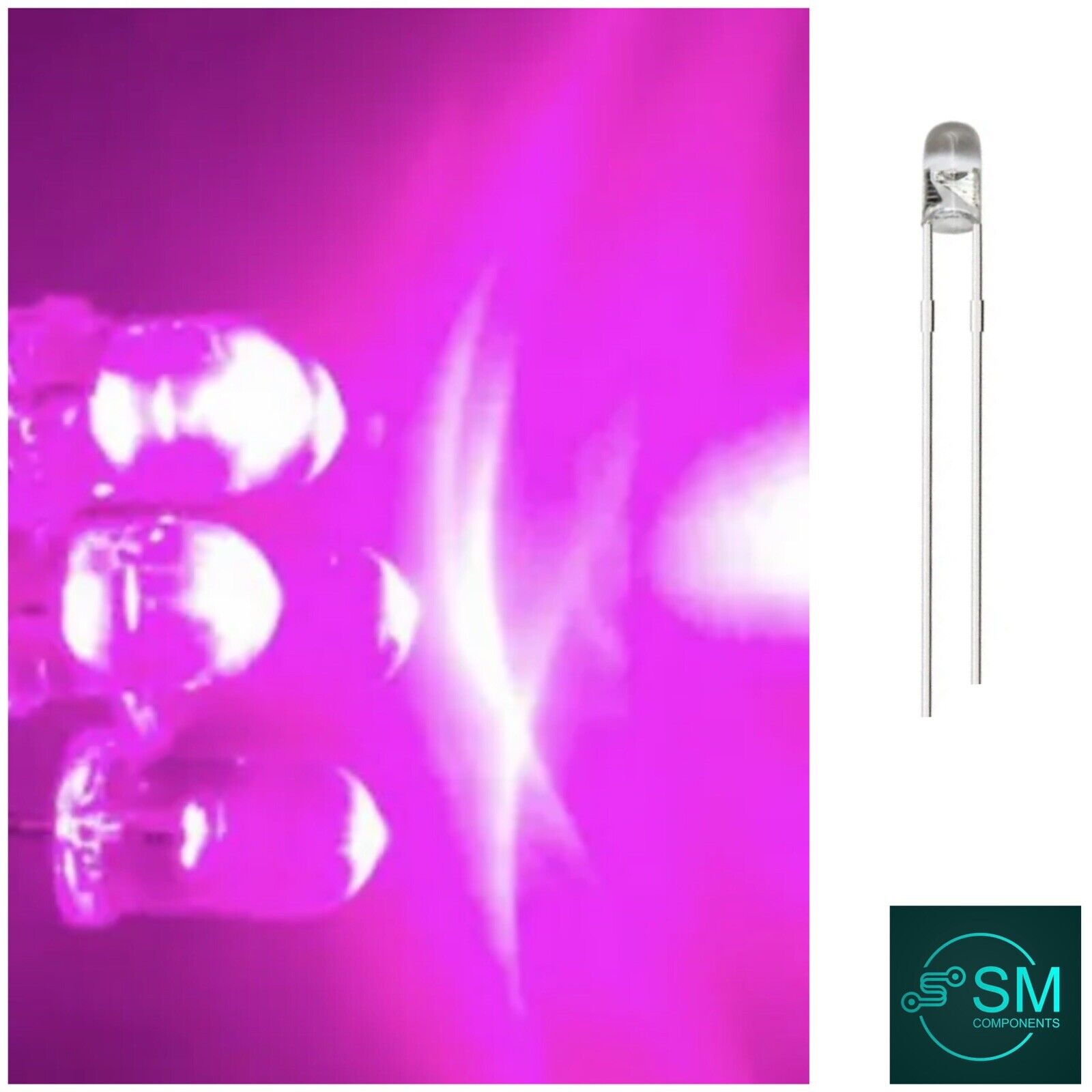 100pcs 3mm PINK Led Light Emitting Diodes Clear Round Top Edgeless DIY ...