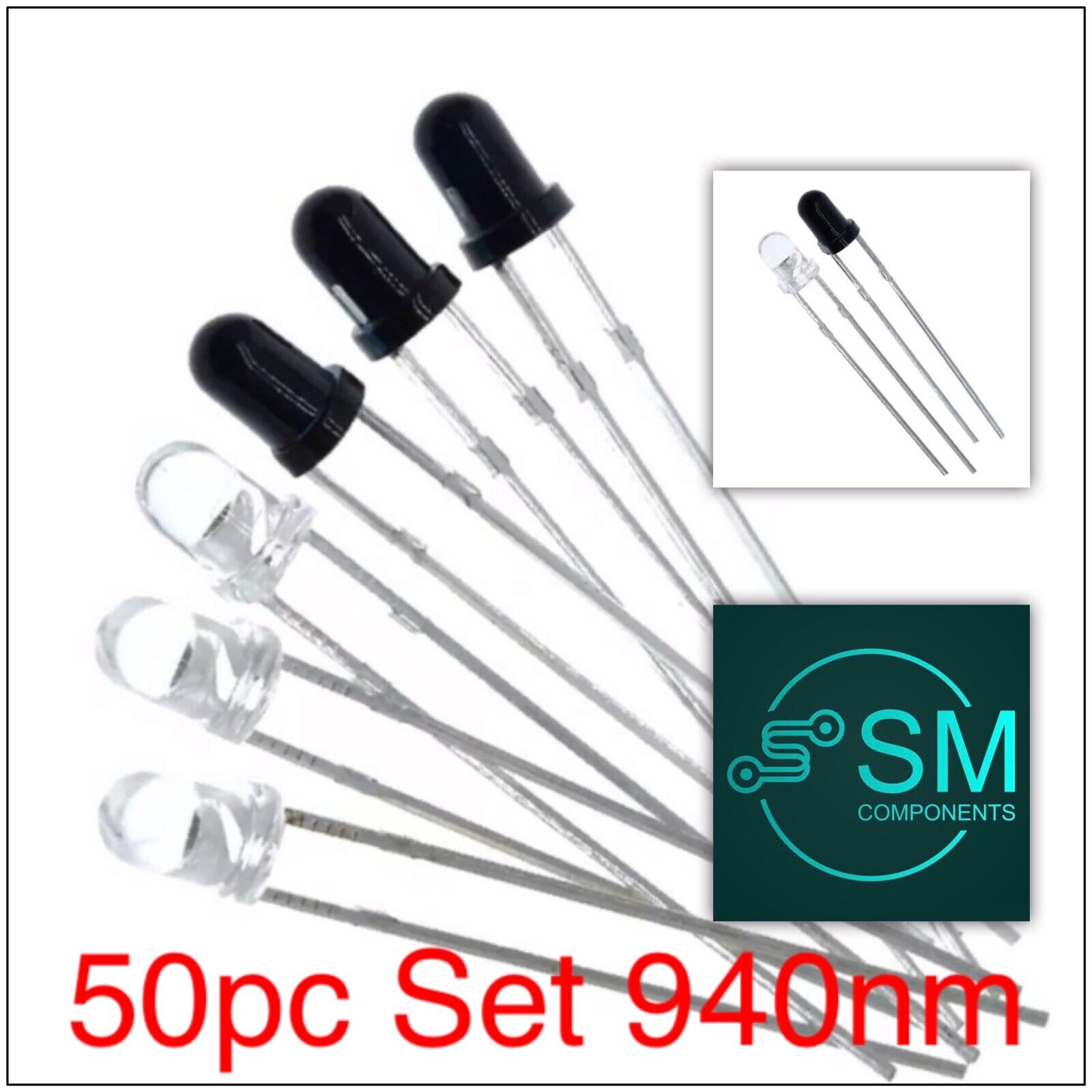 Infrared LED Diodes 100-Piece 3mm 940nm Infrared LED Kit - 50 Emitters ...