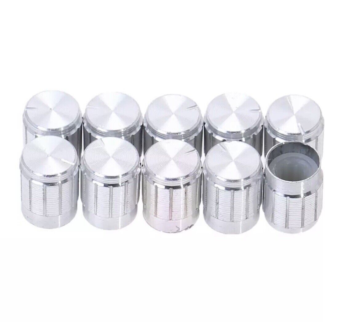 10pcs Silver Rotary Volume Knob Aluminium Suit 6mm Shaft Potentiometer 12x15mm