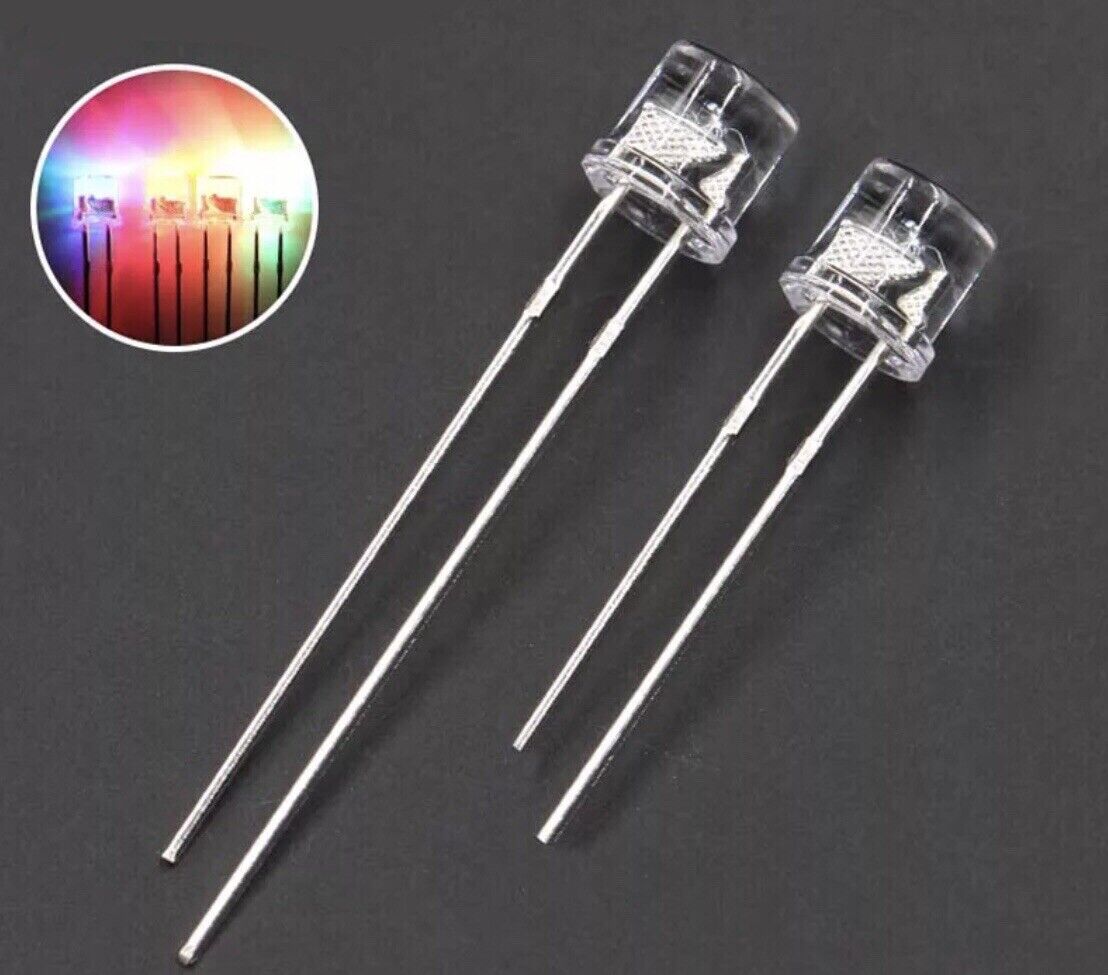 5mm LED Light Emitting Diode 7 COLOUR RGB FAST flash 100pcs Clear FLAT ...