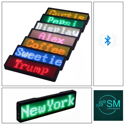 Rechargeable GREEN LED Scrolling Name Badge  Message Scrolling Blue Tooth Badge
