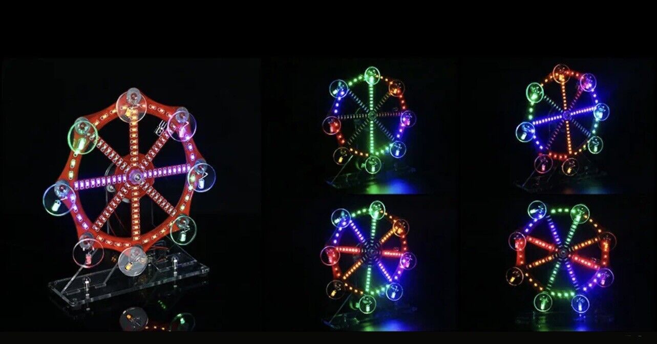 DIY Rotating Ferris Wheel KIT Colourful LED Lights SMD Practice Includes Motor