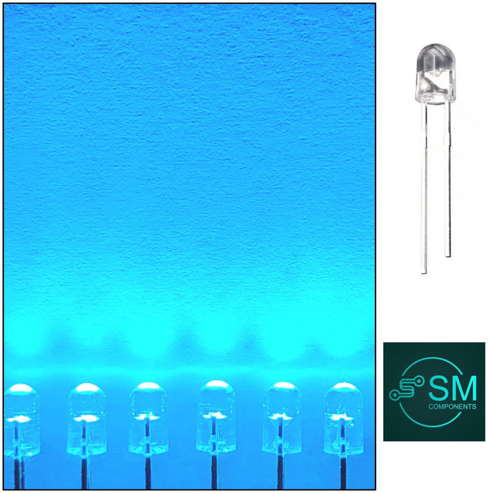 5mm Ice Blue Led Diode Round Head 100pcs LED, No Skirt, Long Lead, 490 ...