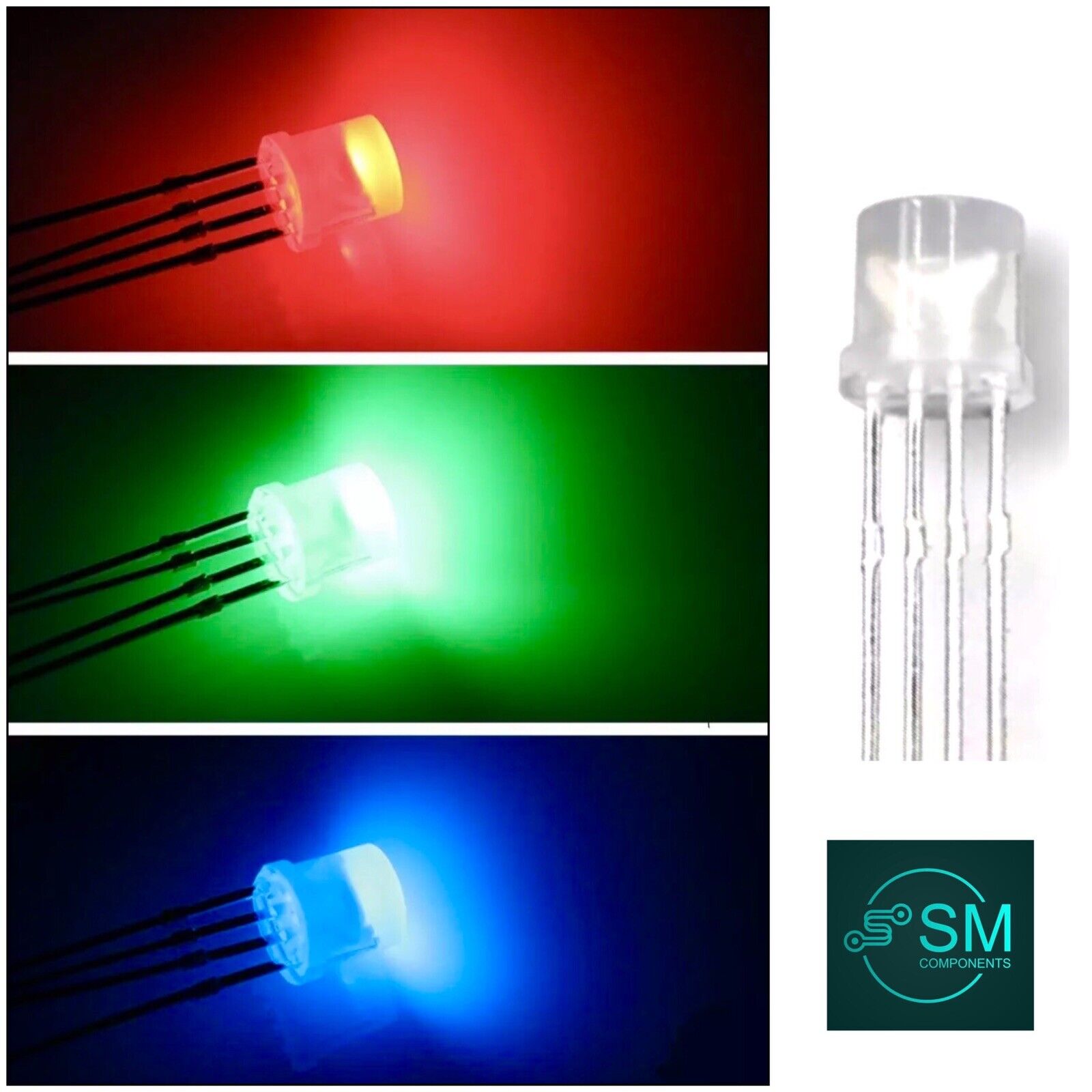 Four Colour Led 100pcs 5mm LED 4pin RGB Red Green Blue Diffused Flat Top Tricolour Com ...