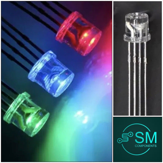 100pcs 5mm LED 4pin RGB Red Green Blue Clear Flat Top Tricolour Common Anode