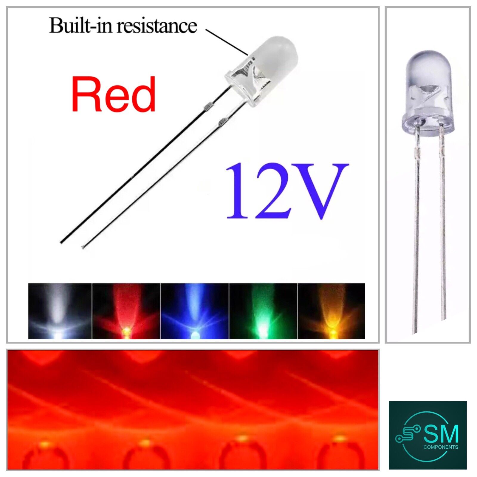 100PCS 5mm RED LEDS 4-12 VDC Light Emitting Diode Round Clear NO RESIS ...