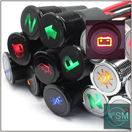 14mm RED BATTERY LED Dash Panel Warning Pilot Light Indicator Lamp Car 12V-36V