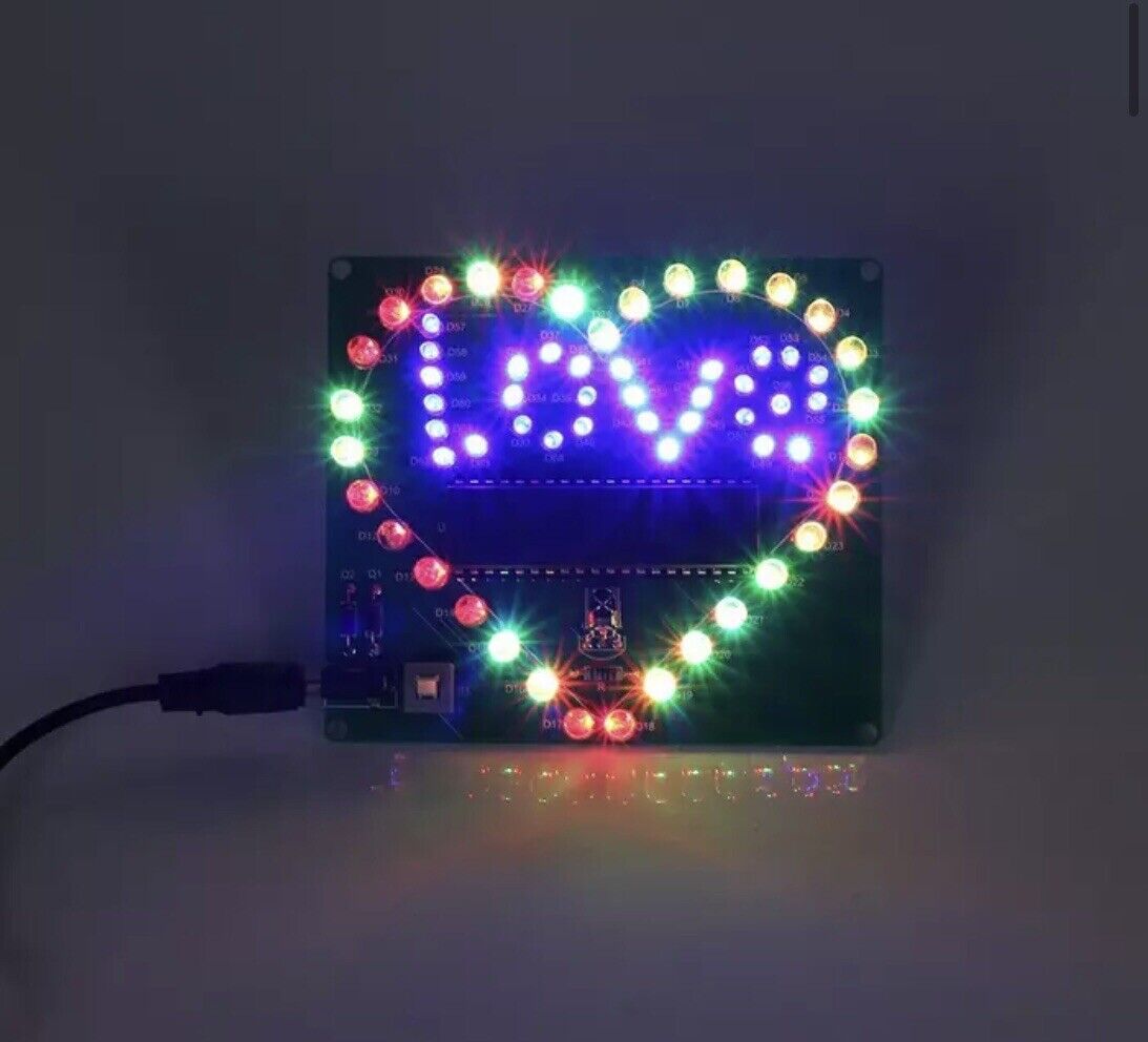 DIY RGB LED Heart Project Electronic Education Circuit Starter Kit Cable Include