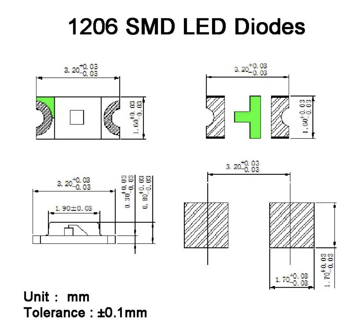 200pcs 1206 SMD YELLOW-GREEN 570nm LED Components Light Emitting Diode ...