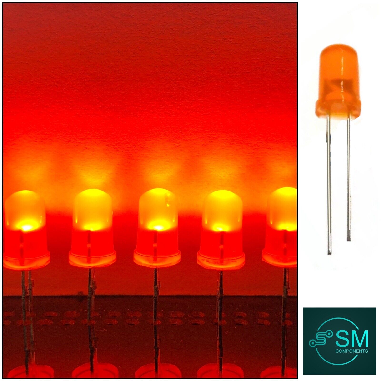 5mm DIFFUSED ORANGE Led Diode 100pcs Round Head LED Colour Top 605-610 ...