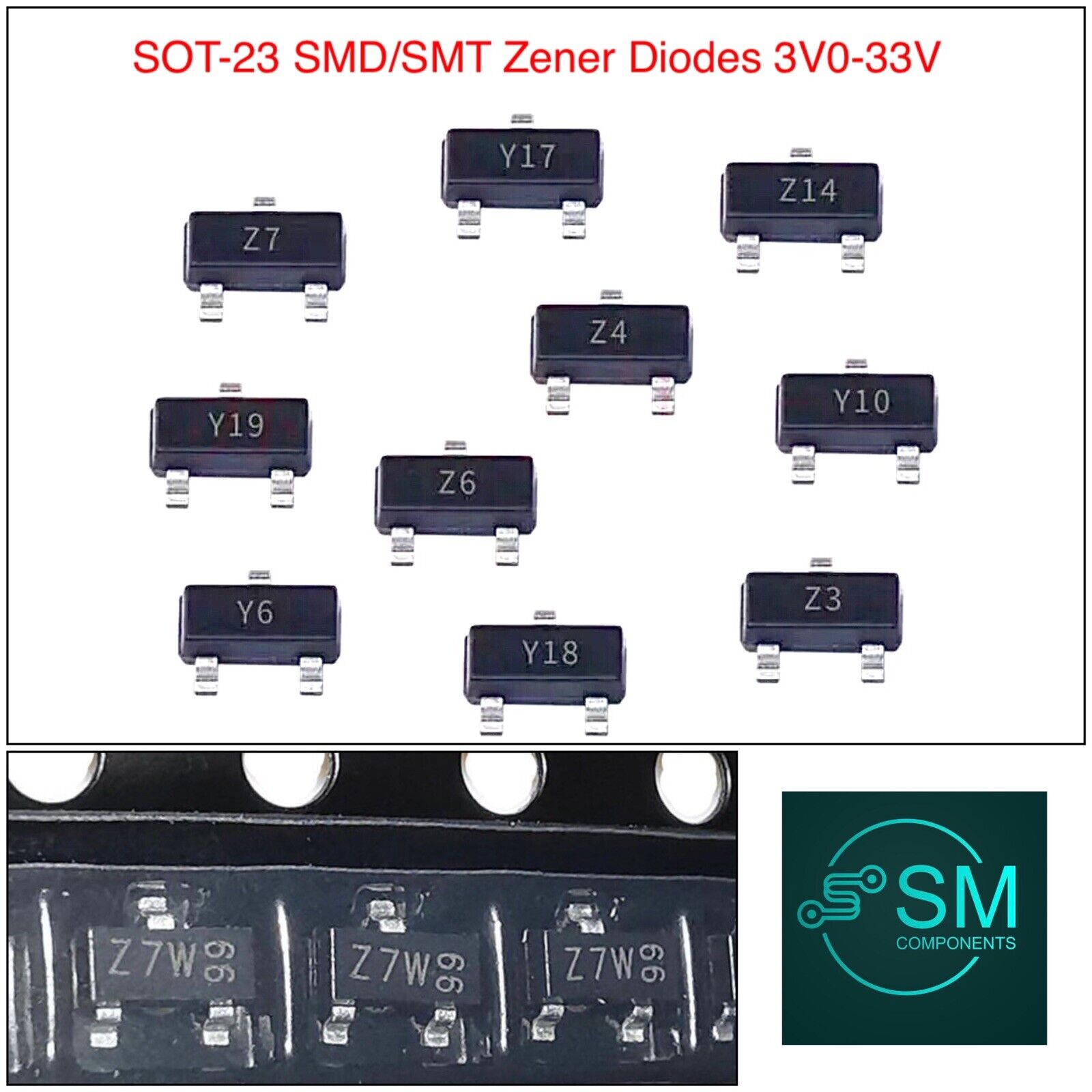 SOT23 Zener Diode SMD/SMT Kit 20 Values X 10Pcs 200PCS 3V-33V Zener SM ...