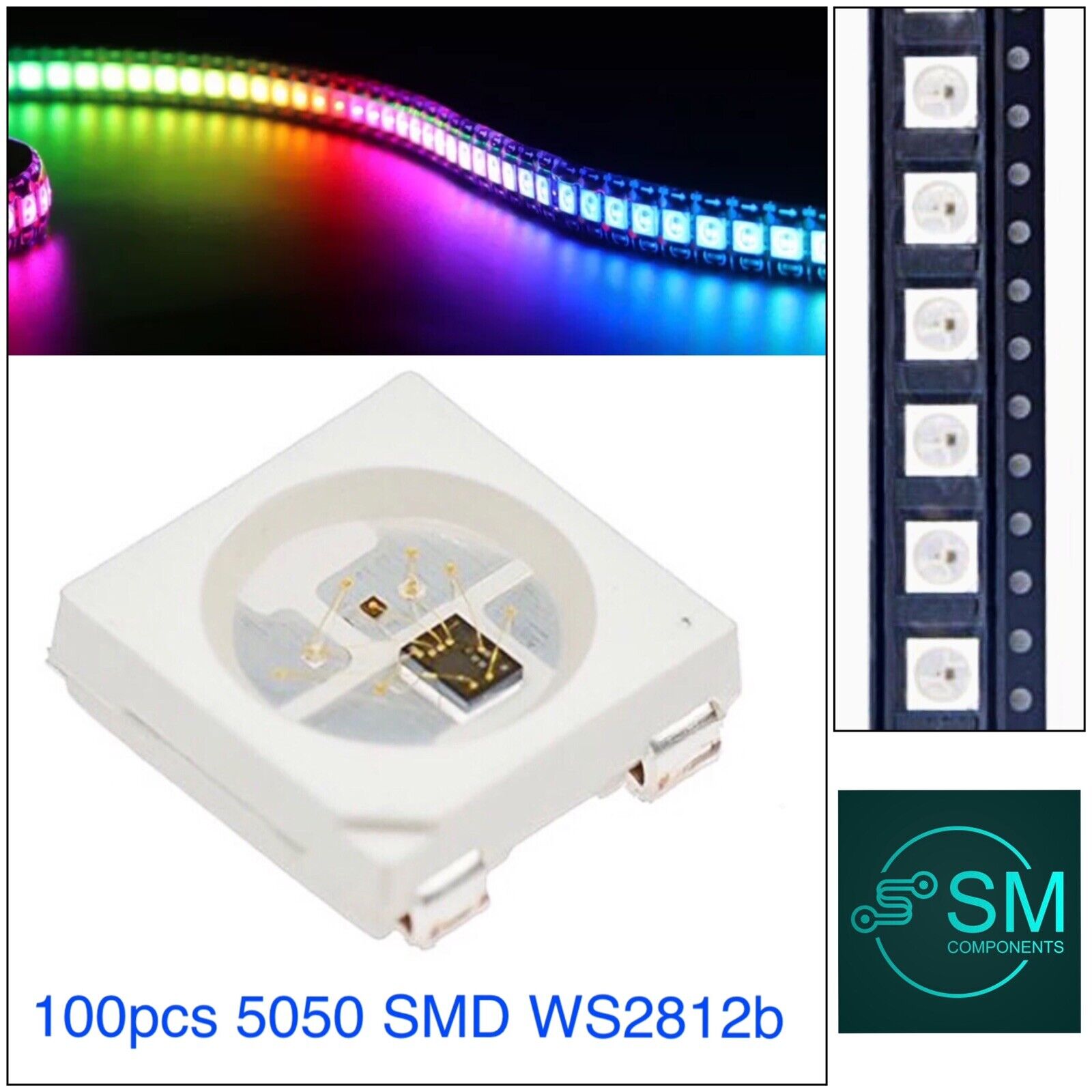 100PCS WS2812B RGB 5050 Individually Addressable LED Chip light DC 5V ...