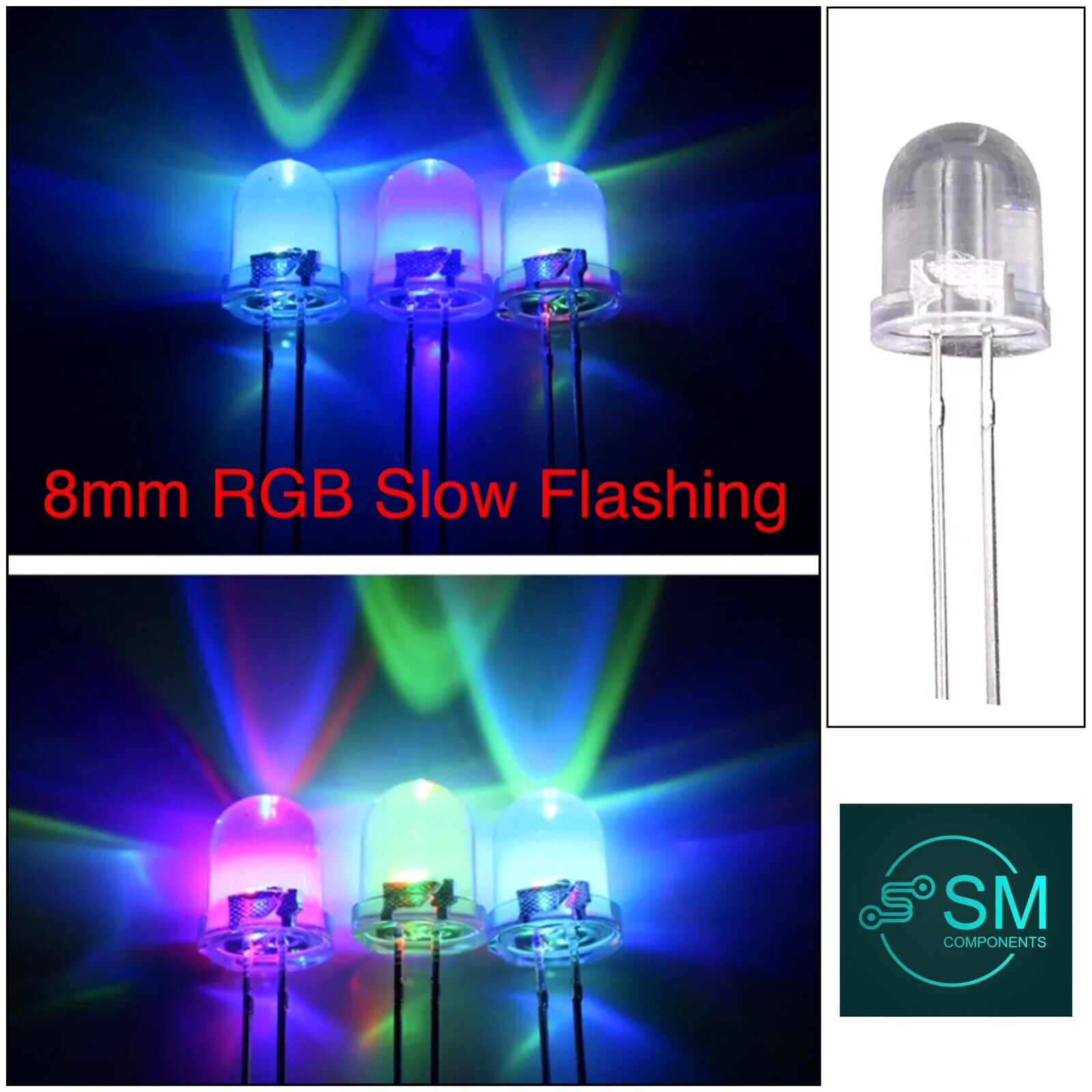 Rgb Led Diode Rectangular 100PCS 8mm LED Light Emitting Diode RGB 7 Colour SLOW flash Round Clea ...