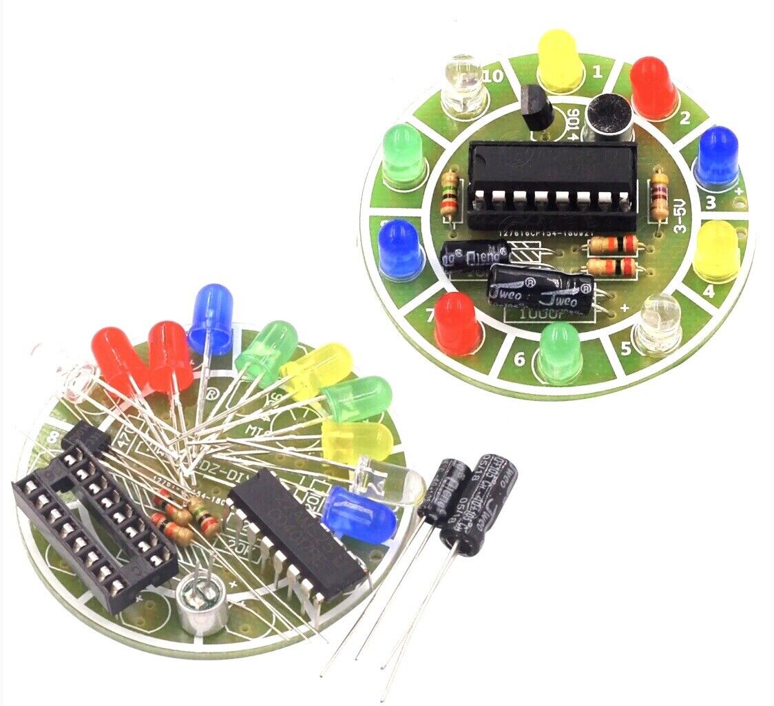2PC DIY Electronic Beginners CD4017 Sound Activated LED Soldering Kit Light Kits