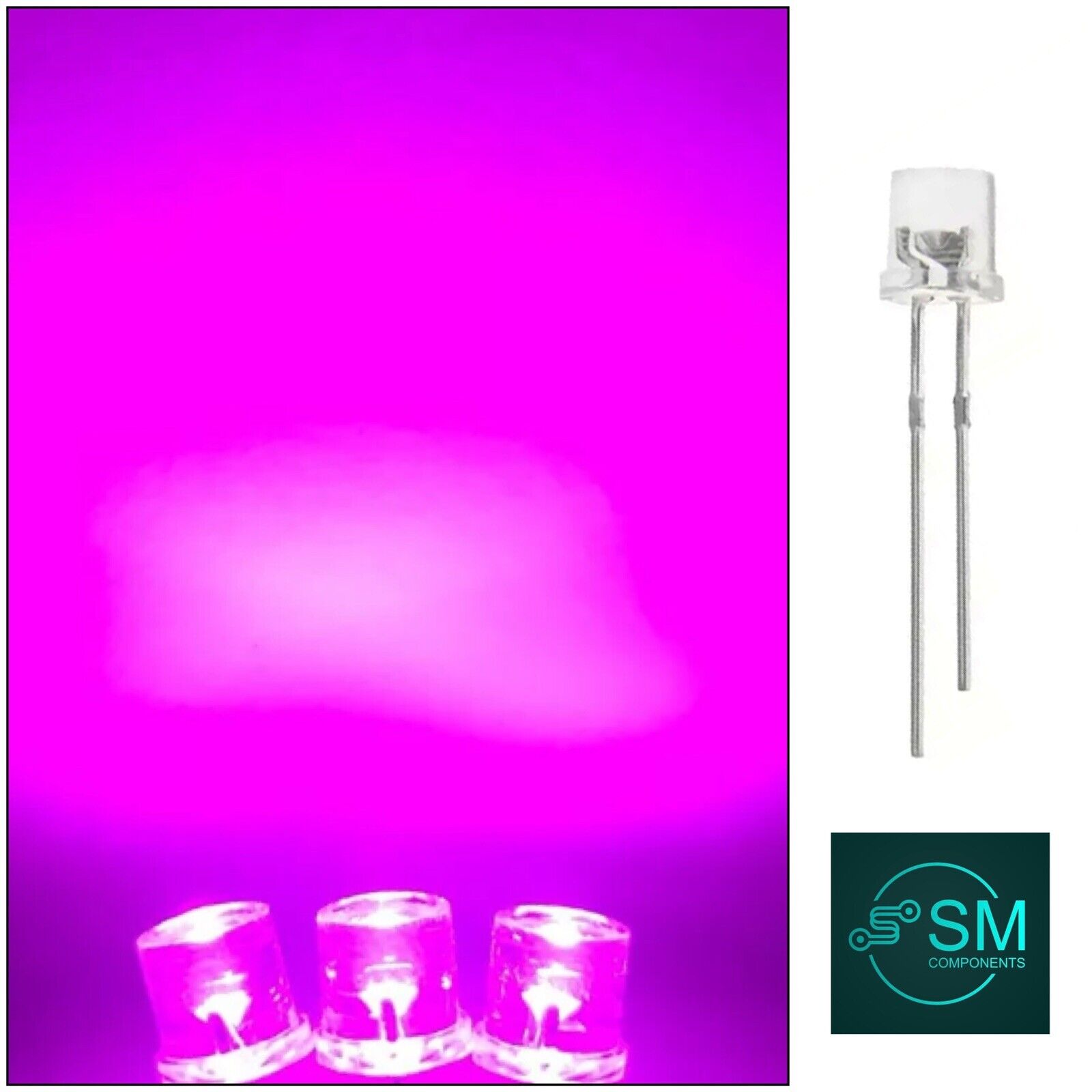 5MM F5 MAGENTA Purple-Pink Led Light Emitting Diode 100pcs Clear Flat ...