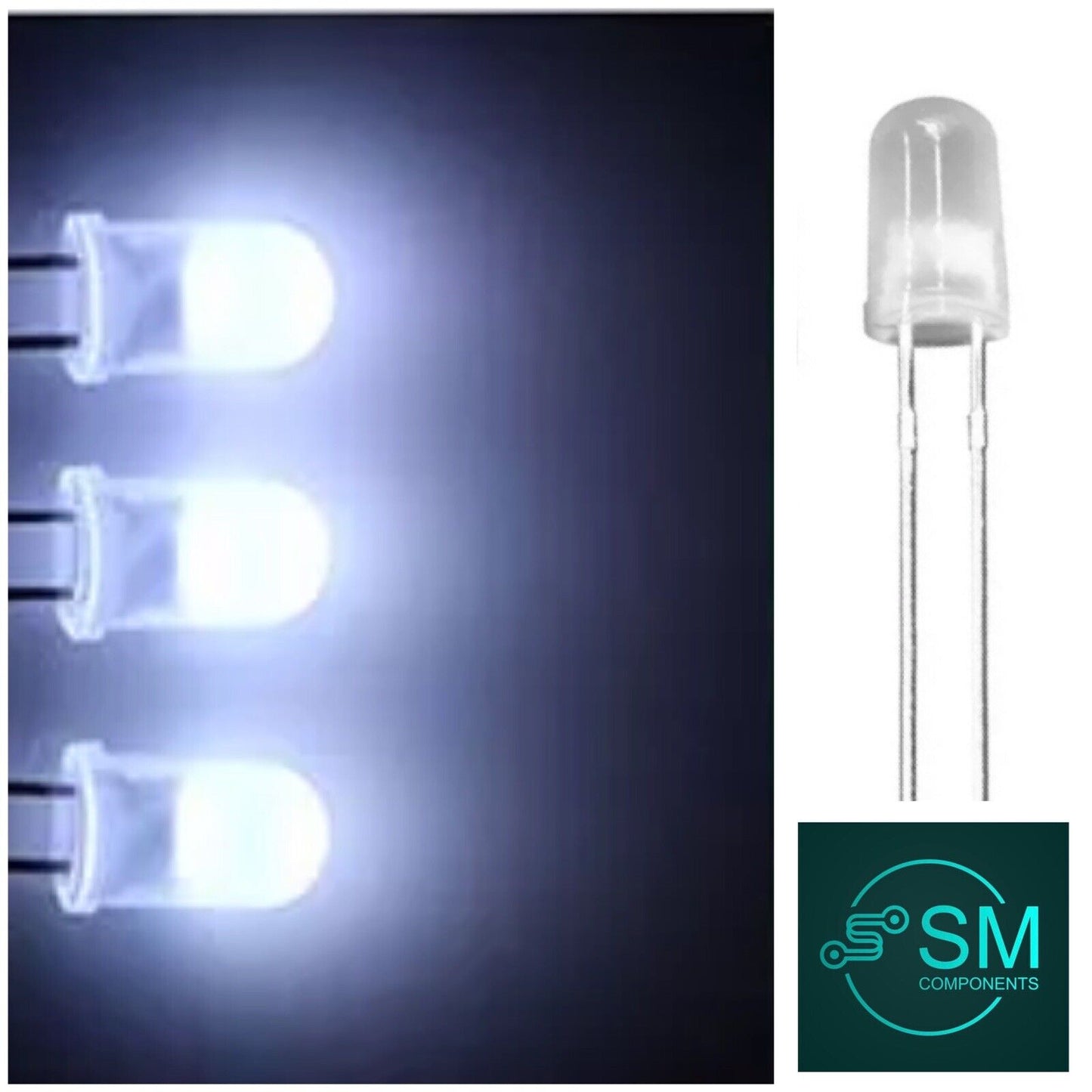 100pcs 5mm White Diffused Round Top LED Diodes Light Emitting Diodes 8 ...