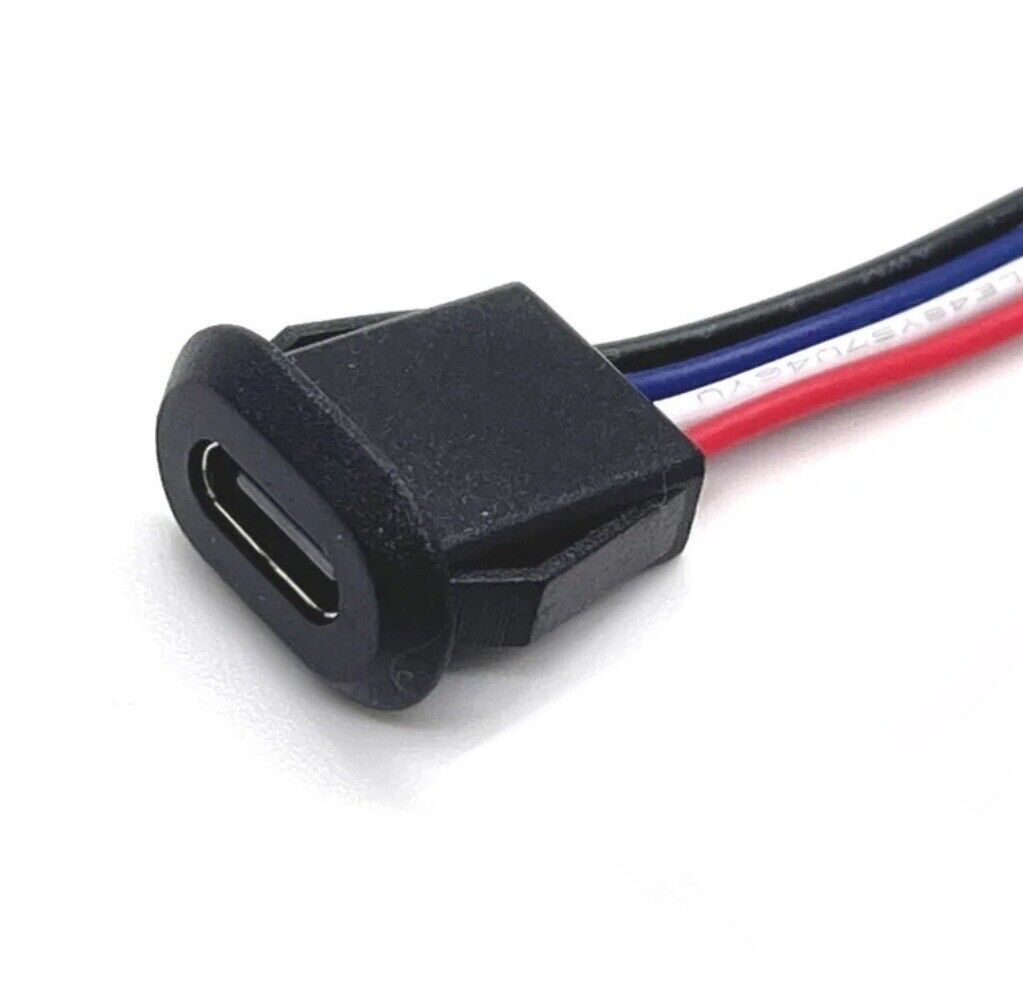 5 X Female USB-C Socket 4 Wire Connector 150mm USB-C Type Charging Data Jack