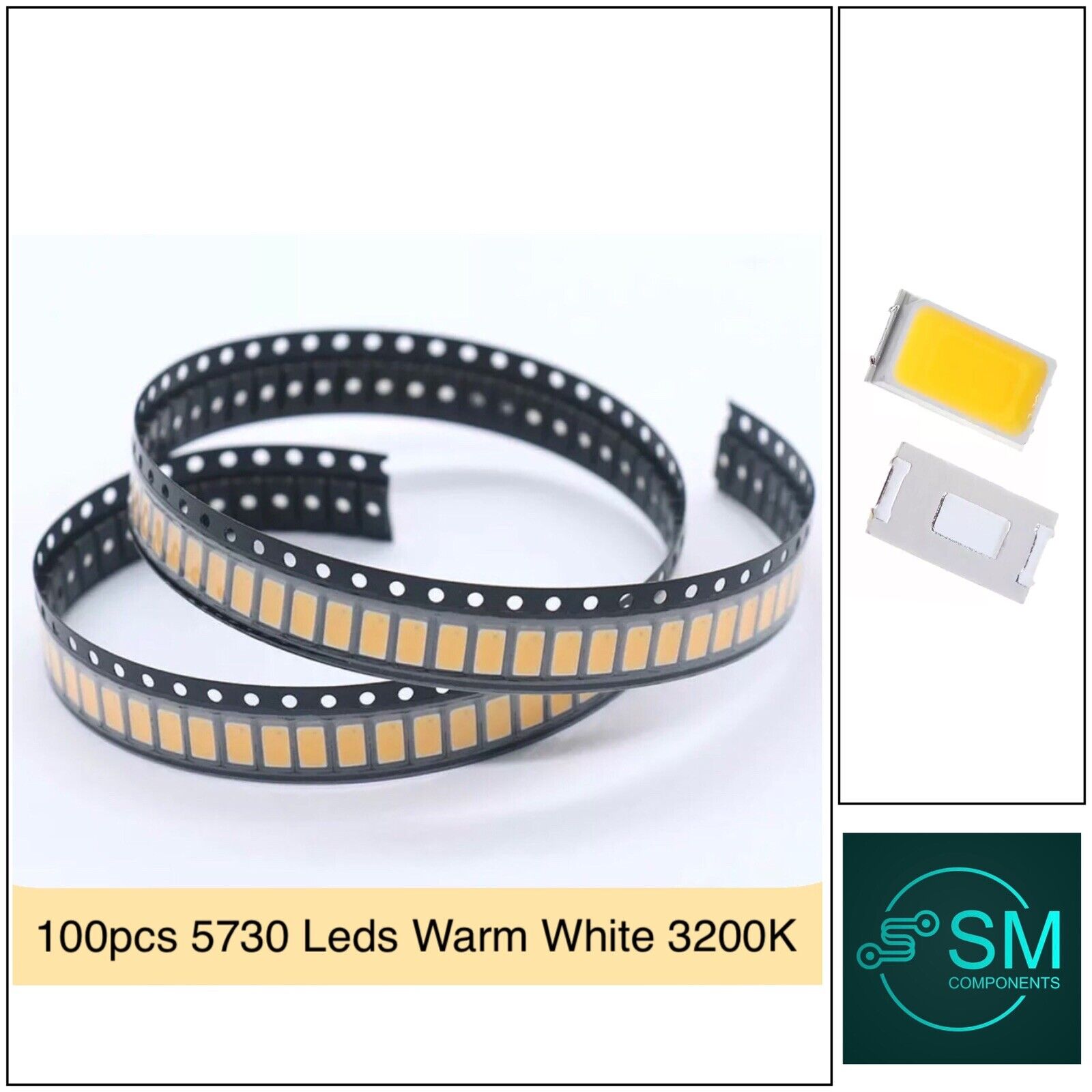 Sm Led 100pcs 5730 (5630) WARM WHITE SMD/SMT 0.5W Leds 3000-3200K Colour Temp ...