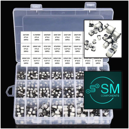 400pcs 6.3V-50V 1uF - 1000uF SMD Aluminium Electrolytic Capacitor Assortment Kit