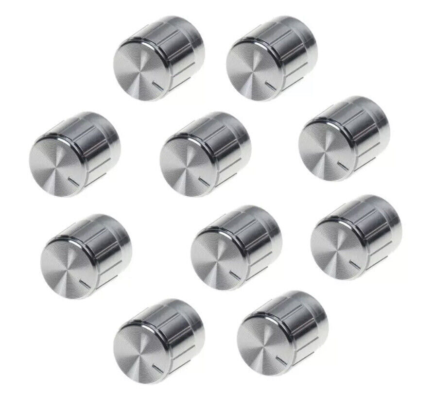 10pcs Silver Metallised Plastic Rotary Knob Suit 6mm Shaft Potentiometer 15x17mm