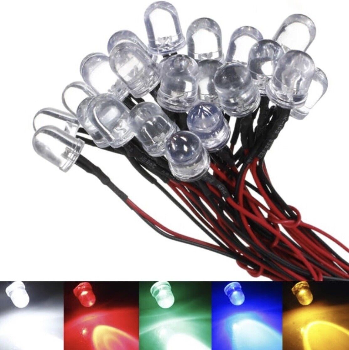 10PCS Prewired 10mm RED 1.5Hz FLASHING LED 5-12VDC 20mA 10mm Clear Round LEDS