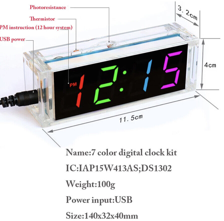 Led Clock Kit 4-digit DIY Electronic Digital LED Clock Kit Alarm RGB Auto Display Ti ...