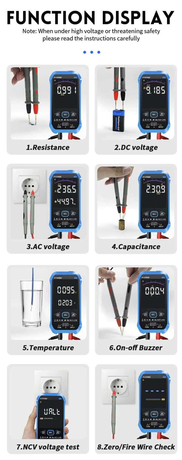 FNIRSI-S1 Digital Multimeter 9999 Counts AC DC Diode NCV Hz Live Tester
