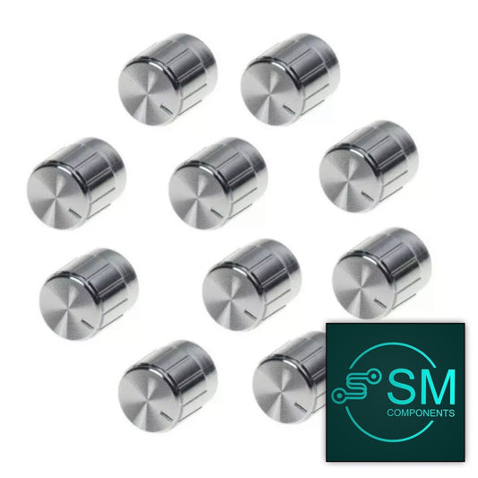10pcs Silver Metallised Plastic Rotary Knob Suit 6mm Shaft Potentiometer 15x17mm
