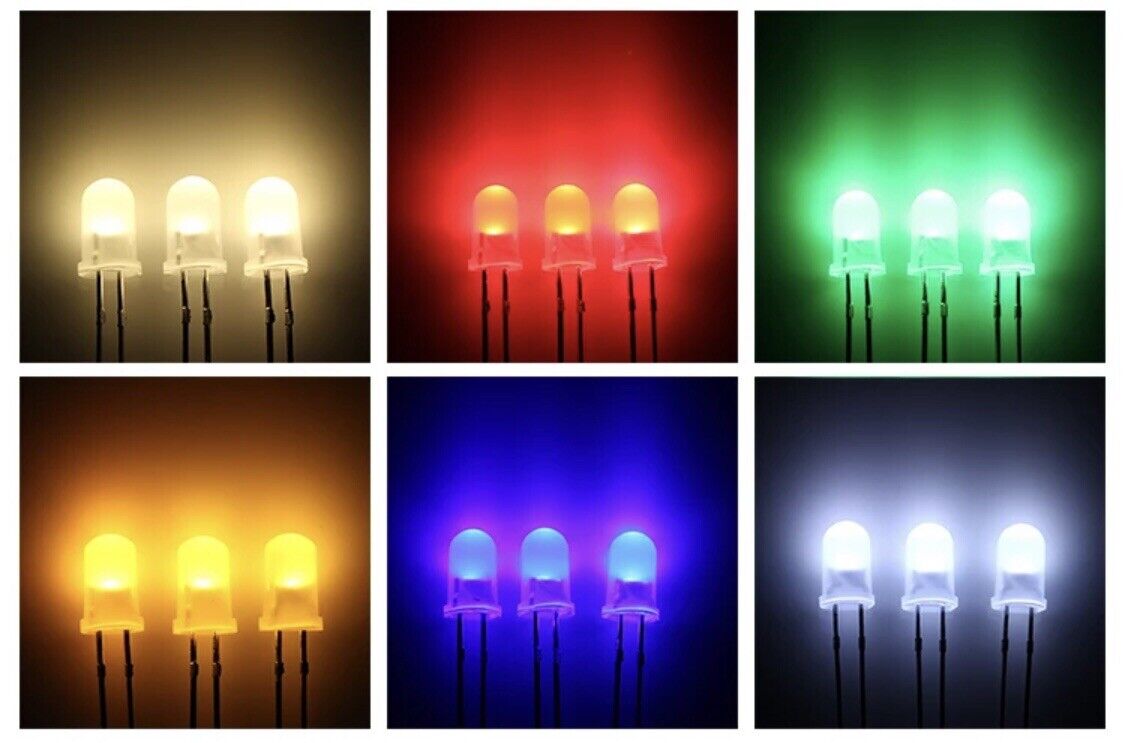 100pcs 5mm White Diffused Round Top LED Diodes Light Emitting Diodes 8 ...