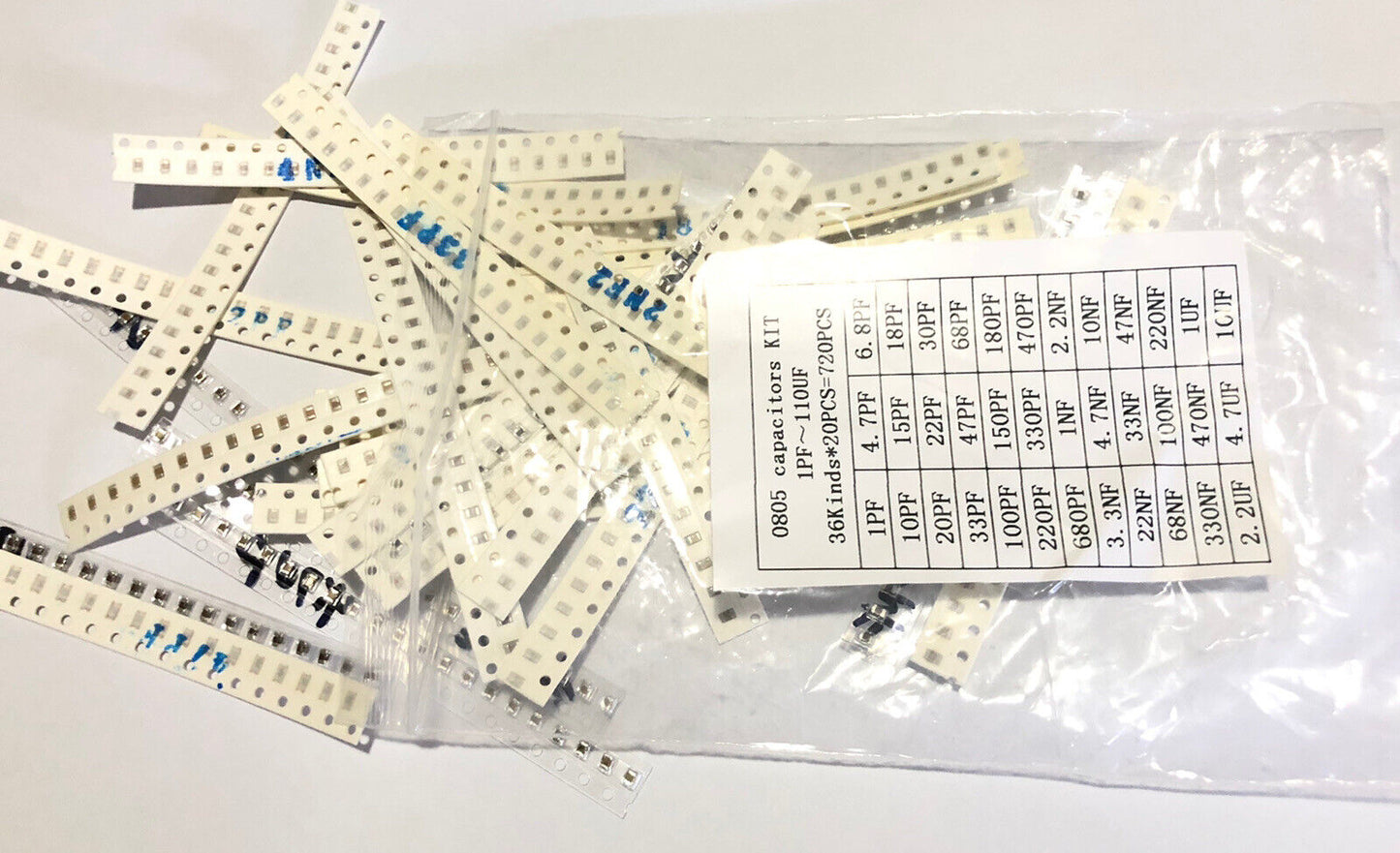 720PCS 0805 1pF-10uF 10% SMD Capacitors Chip SMT DIY Electronics 36 Values 20ea