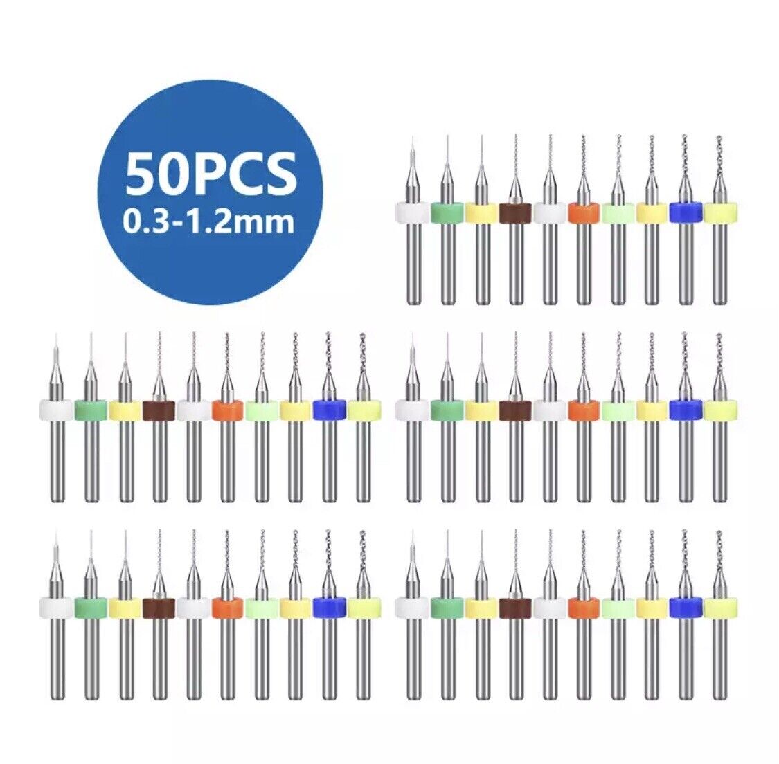 50PCS 0.3-1.2mm X 38mm Tungsten Carbide PCB Micro Drill Bit Set for DIY PCB