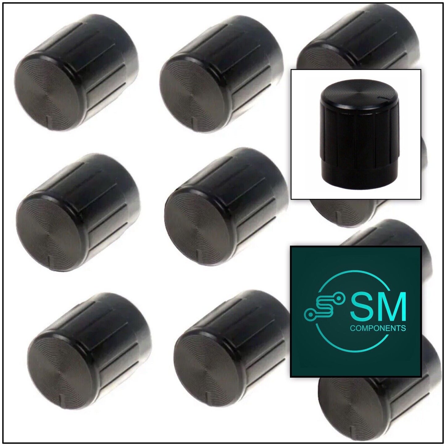 10pcs Black Plastic Rotary Knob Indicator Suit 6mm Shaft Potentiometer 15x17mm