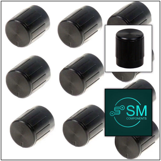 10pcs Black Plastic Rotary Knob Indicator Suit 6mm Shaft Potentiometer 15x17mm